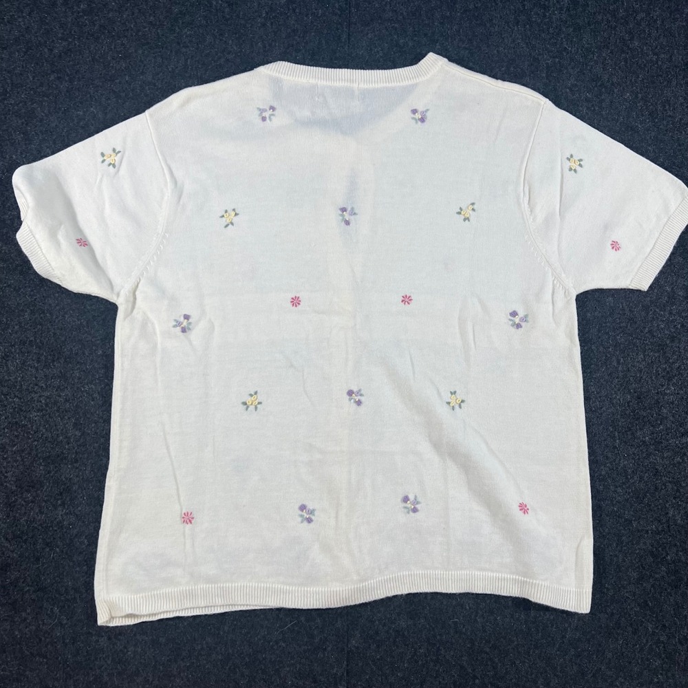 Jaclyn Smith Cardigan Womens M Ivory Floral Embroidered Short Sleeve Vintage - Picture 2 of 5